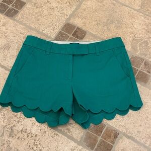 J. Crew High Waist Green Scalloped Shorts, Size 2